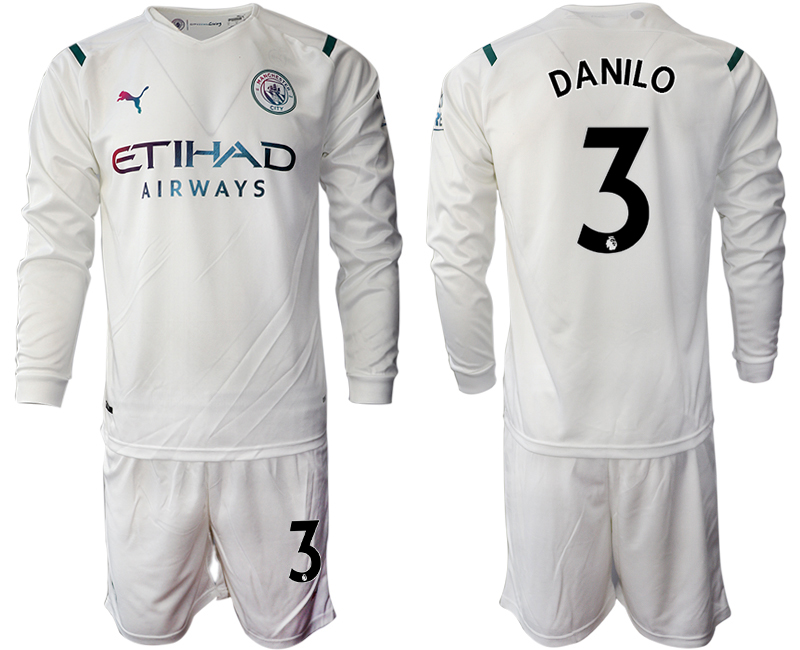 Men 2021-2022 Club Manchester city away white Long Sleeve #3 Soccer Jersey